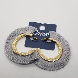 Crave gold and gray fringe hoop earrings new on card